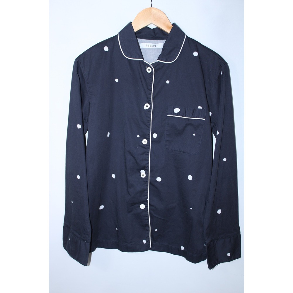 Sleeper Women's Medium Navy Blue? White Polka Dots Pajama Top Shirt